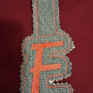 Denim Patch with Red Lettering
